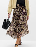 Mesh Animal Print Midi Asymmetric Skirt