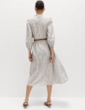 Pure Cotton Striped V-Neck Midi Shirt Dress