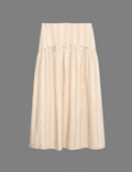 Striped Midaxi Circle Skirt With Cotton