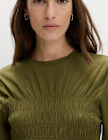 Cotton Rich Shirred Mini T-Shirt Dress