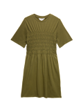 Cotton Rich Shirred Mini T-Shirt Dress
