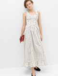Pure Cotton Polka Dot Ruffle Midi Skater Dress