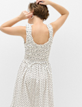 Pure Cotton Polka Dot Ruffle Midi Skater Dress