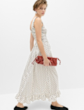 Pure Cotton Polka Dot Ruffle Midi Skater Dress