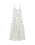 Pure Cotton Polka Dot Ruffle Midi Skater Dress