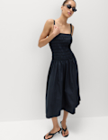 Pure Cotton Midi Shirred Cami Dress