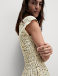 Pure Cotton Printed Mini Shirred Dress