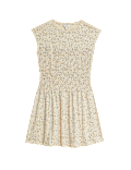 Pure Cotton Printed Mini Shirred Dress