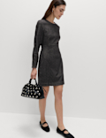 Cotton Rich Denim Round Neck Mini Shift Dress