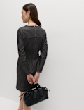 Cotton Rich Denim Round Neck Mini Shift Dress