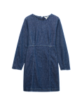 Cotton Rich Denim Round Neck Mini Shift Dress