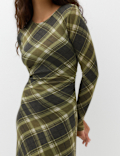 Lyocell Blend Checked Midi Column Dress