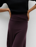 Lyocell Blend Ruched Midi A-Line Skirt