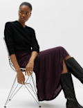 Lyocell Blend Ruched Midi A-Line Skirt