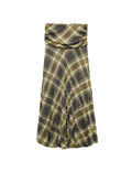 Lyocell Blend Checked Ruched Midi A-Line Skirt