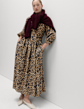 Animal Print V-Neck Ruched Midi Waisted Dress