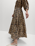 Animal Print V-Neck Ruched Midi Waisted Dress