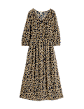 Animal Print V-Neck Ruched Midi Waisted Dress