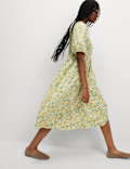 Printed Shirred Midi Waisted Dress