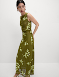 Mesh Jersey Column Midi Dress