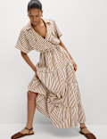 Pure Cotton Printed V-Neck Midaxi Shirt Dress