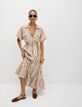 Pure Cotton Printed V-Neck Midaxi Shirt Dress