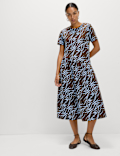 Pure Cotton Animal Print Midi T-Shirt Dress