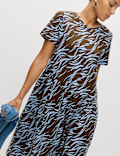 Pure Cotton Animal Print Midi T-Shirt Dress