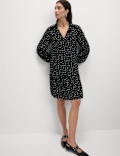 Printed Ruffle Mini Relaxed Smock Dress