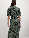 Printed V-Neck Midi Tea Dress
