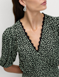 Printed V-Neck Midi Tea Dress