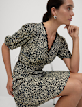 Printed V-Neck Tie Waist Mini Tea Dress
