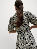 Printed V-Neck Tie Waist Mini Tea Dress
