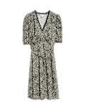 Printed V-Neck Tie Waist Mini Tea Dress