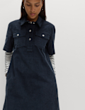 Cotton Rich Cord Collared Mini Shirt Dress