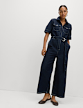 DENIM WIDE LEG POCKET JUMPSUIT