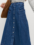 Denim Button Front Midi Circle Skirt