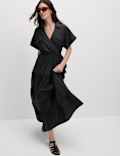 Pure Cotton V-Neck Midaxi Tiered Shirt Dress