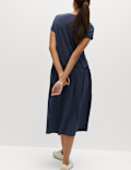 Jersey V-Neck Midi Drop Waist Dress