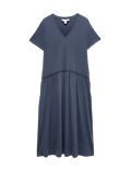 Jersey V-Neck Midi Drop Waist Dress