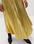 Metallic Gold Pleated Midi Skirt
