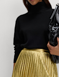 Metallic Gold Pleated Midi Skirt