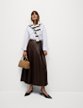 Leather Look Pleated Midaxi A-Line Skirt