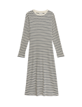 Cotton Blend Striped Midi Skater Dress
