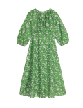 Lyocell Rich Printed Tie Detail Midi Waisted Dress