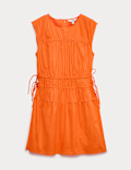 Pure Cotton Tie Detail Mini Waisted Dress