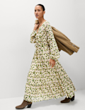 Chiffon Floral V-Neck Midaxi Waisted Dress