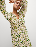 Chiffon Floral V-Neck Midaxi Waisted Dress