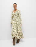 Chiffon Floral V-Neck Midaxi Waisted Dress
