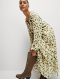 Chiffon Floral V-Neck Midaxi Waisted Dress